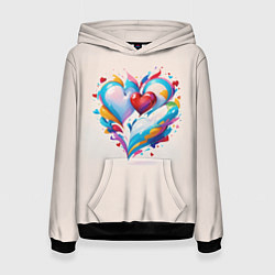 Толстовка-худи женская Пара сердец, цвет: 3D-черный