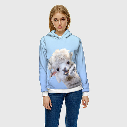 Женская толстовка Голова белой ламы / 3D-Белый – фото 3