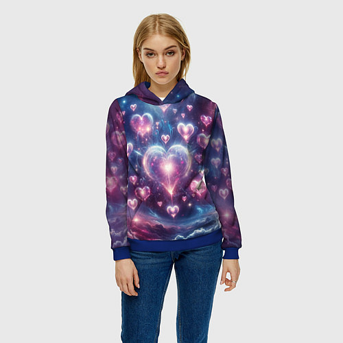 Женская толстовка Космические сердца - звезды / 3D-Синий – фото 3