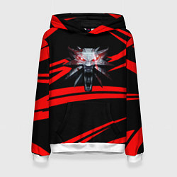 Толстовка-худи женская Ведьмак дикая охота лого линии, цвет: 3D-белый