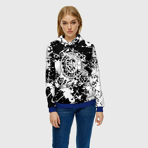 Женская толстовка Manchester City краски чёрно белые / 3D-Синий – фото 3