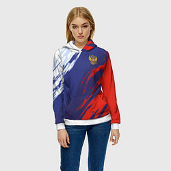 Толстовка-худи женская Россия Sport брызги красок триколор, цвет: 3D-белый — фото 2