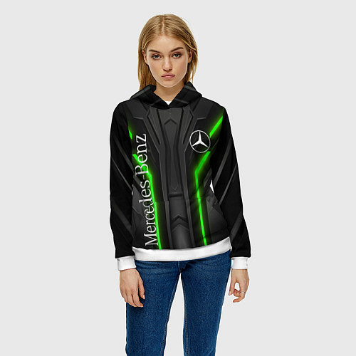 Женская толстовка Мерседес неон геометрия / 3D-Белый – фото 3