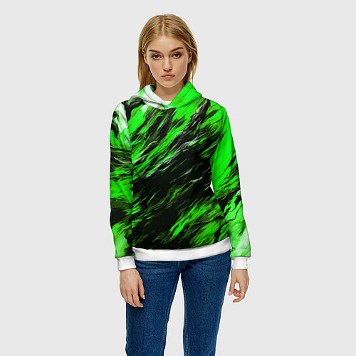 Женская толстовка Чёрная и зелёная буря / 3D-Белый – фото 3
