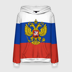 Толстовка-худи женская Флаг России с гербом, цвет: 3D-белый