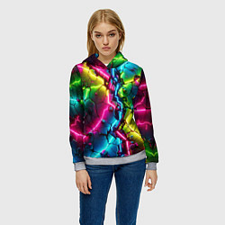 Толстовка-худи женская Трещина - неон, цвет: 3D-меланж — фото 2