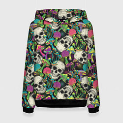 Толстовка-худи женская Человеческие черепа с грибами, цвет: 3D-черный