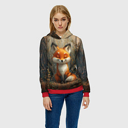 Толстовка-худи женская Милый и довольный лисёнок, цвет: 3D-красный — фото 2