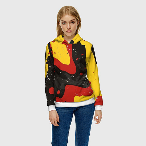 Женская толстовка Красные желтые оранжевые пятна краски абстракция / 3D-Белый – фото 3