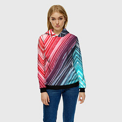 Толстовка-худи женская Белые линии на синем и красном, цвет: 3D-черный — фото 2