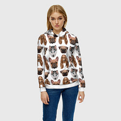 Толстовка-худи женская Текстура собак, цвет: 3D-белый — фото 2