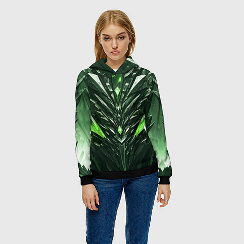 Женская толстовка Зелёные кристаллы и камень / 3D-Черный – фото 3