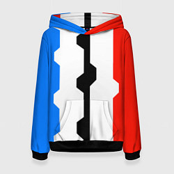 Толстовка-худи женская Техно линии синий и красный, цвет: 3D-черный