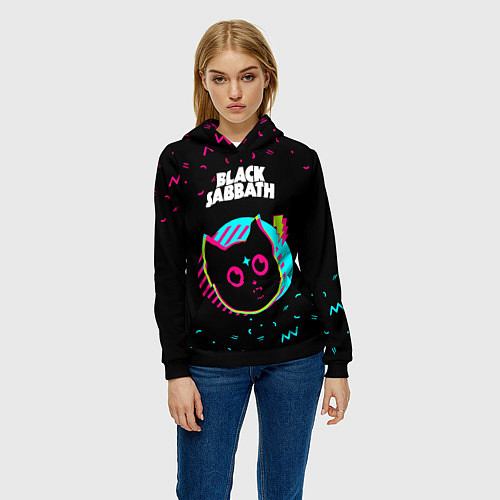 Женская толстовка Black Sabbath - rock star cat / 3D-Черный – фото 3