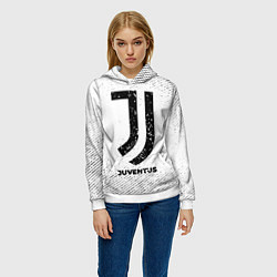 Толстовка-худи женская Juventus с потертостями на светлом фоне, цвет: 3D-белый — фото 2