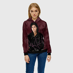 Толстовка-худи женская Michael Jackson на бордовом фоне, цвет: 3D-черный — фото 2