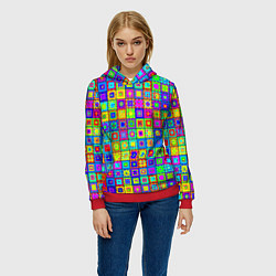 Толстовка-худи женская Узор из разноцветных квадратов, цвет: 3D-красный — фото 2