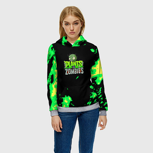 Женская толстовка Plants vs Zombies зелёная текстура / 3D-Меланж – фото 3