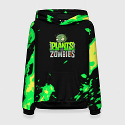 Толстовка-худи женская Plants vs Zombies зелёная текстура, цвет: 3D-черный