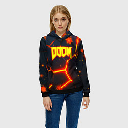 Толстовка-худи женская Doom плиты лого в огне, цвет: 3D-черный — фото 2