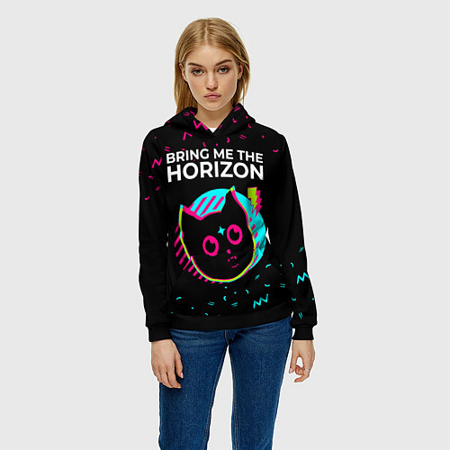 Женская толстовка Bring Me the Horizon - rock star cat / 3D-Черный – фото 3