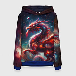 Толстовка-худи женская Красный космический дракон, цвет: 3D-синий
