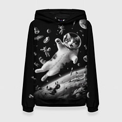 Толстовка-худи женская Офигевший котейка в безвоздушном пространстве, цвет: 3D-черный