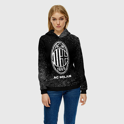 Женская толстовка AC Milan с потертостями на темном фоне / 3D-Черный – фото 3