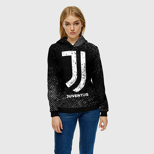 Женская толстовка Juventus с потертостями на темном фоне / 3D-Черный – фото 3