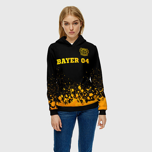 Женская толстовка Bayer 04 - gold gradient посередине / 3D-Черный – фото 3