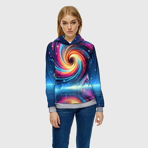 Женская толстовка Неоновая космическая абстракция - нейросеть / 3D-Меланж – фото 3
