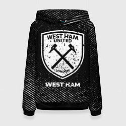 Толстовка-худи женская West Ham с потертостями на темном фоне, цвет: 3D-черный