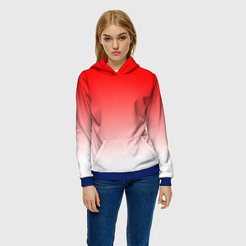Женская толстовка Красно белый градиент / 3D-Синий – фото 3