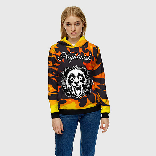 Женская толстовка Nightwish рок панда и огонь / 3D-Черный – фото 3