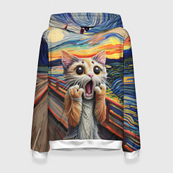 Толстовка-худи женская Кот крик вязаный арт, цвет: 3D-белый