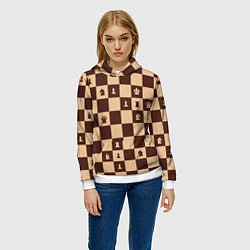 Толстовка-худи женская Коричневая шахматная доска, цвет: 3D-белый — фото 2