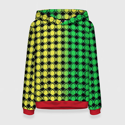 Женская толстовка Зелёные восьмиугольники и чёрные ромбы / 3D-Красный – фото 1