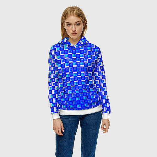 Женская толстовка Синие квадраты на белом фоне / 3D-Белый – фото 3