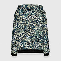 Толстовка-худи женская Бирюзовый хаки абстрактный пааттерн, цвет: 3D-черный