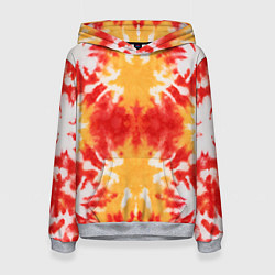 Толстовка-худи женская Красно-желтый тай дай, цвет: 3D-меланж