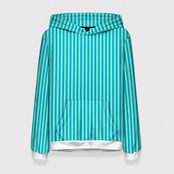 Толстовка-худи женская Зелёно-голубой полосатый, цвет: 3D-белый