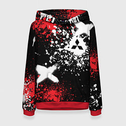 Толстовка-худи женская Митсубиси на фоне граффити и брызг красок, цвет: 3D-красный