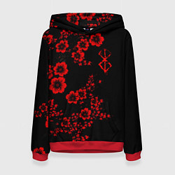 Толстовка-худи женская Клеймо жертвы из аниме Берсерк - красные цветы, цвет: 3D-красный