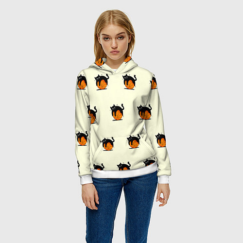 Женская толстовка Черный котик на баскетбольном мяче узор / 3D-Белый – фото 3