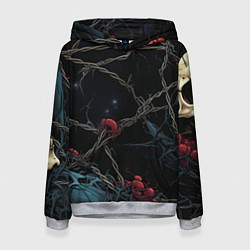 Толстовка-худи женская Череп и кровавые ягоды, цвет: 3D-меланж