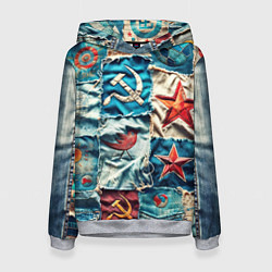 Толстовка-худи женская Пэчворк джинсы из СССР, цвет: 3D-меланж