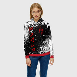 Толстовка-худи женская Знаки из Ведьмака - белые брызги, цвет: 3D-красный — фото 2