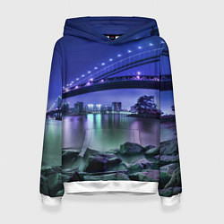 Толстовка-худи женская Вечерняя Америка - мост, цвет: 3D-белый