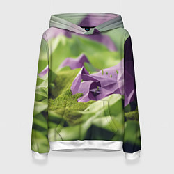 Толстовка-худи женская Геометрический пейзаж фиолетовый и зеленый, цвет: 3D-белый