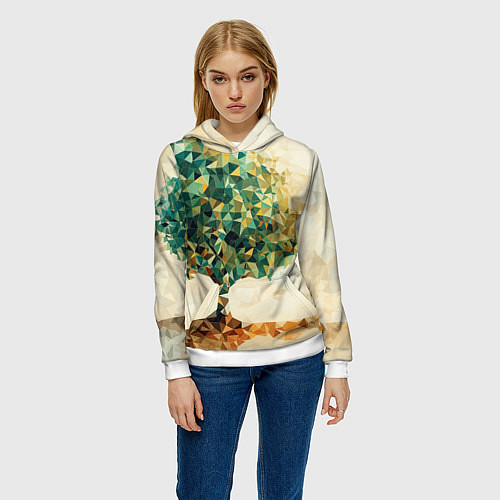 Женская толстовка Многоугольное дерево с листьями / 3D-Белый – фото 3